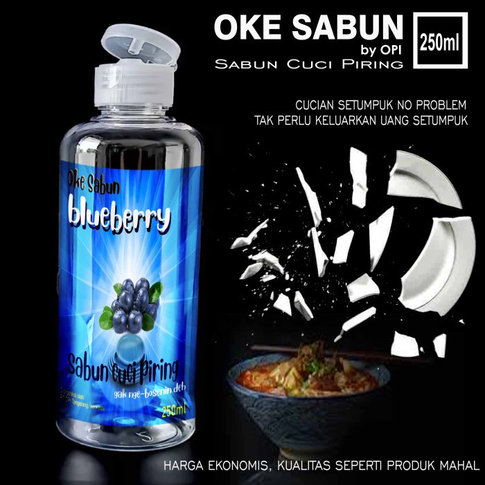 Sabun cuci piring 250ml Blueberry wangi segar beda (formula baru) Produk OPI baru By Oke Sabuny sudah ada izin edar resmi by Oke sabun suplayer