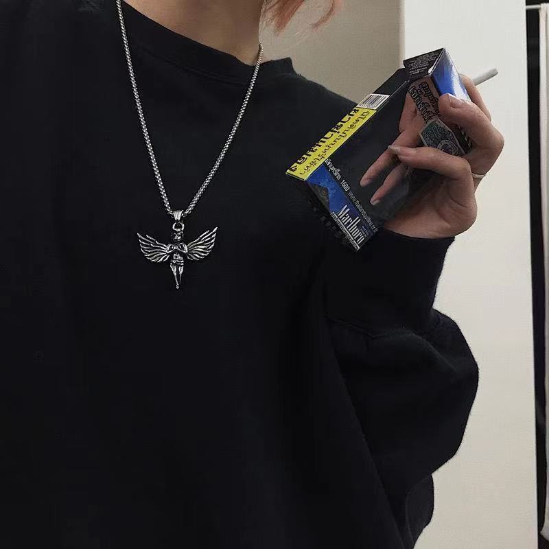 Kalung Rantai Panjang Dengan Liontin Malaikat Gaya Punk Hip Hop Retro