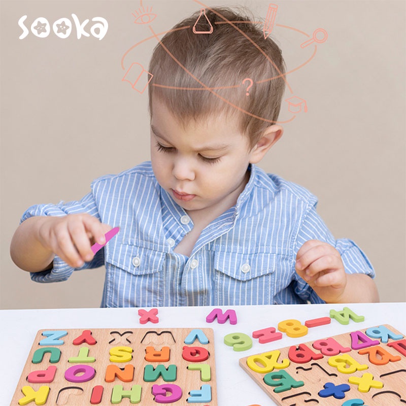 Sooka Medium Chunky Puzzle ABC Murah Puzzle 123 Murah Puzzle Geometri Wooden Puzzle Alphabet Puzzle Number Anak Puzzle Timbul Kayu Jigsaw Puzzle 3D 20x20  SK-GCD1038