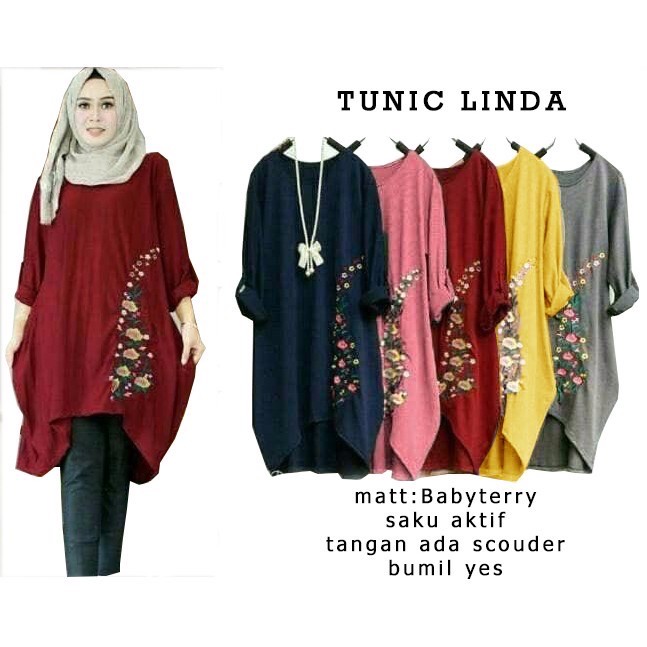 TUNIC LINDA Baju Tunic Fashion Wanita Model Terkini B1-Love 54744-56313-60454 XL,XXL,XXXL