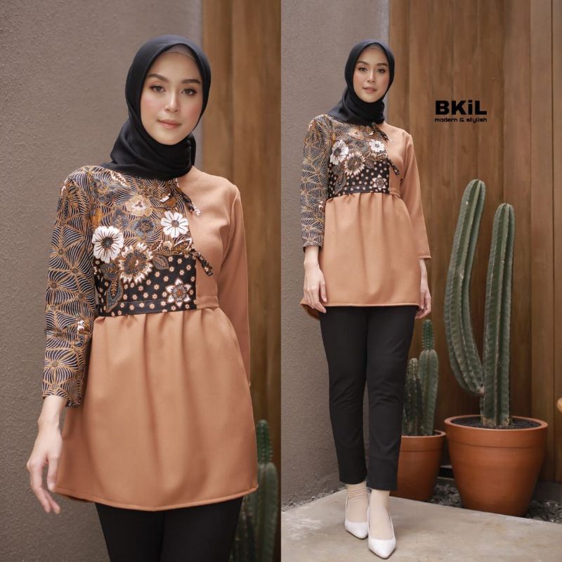 tey-17 Batik wanita ASJ SA HRB026 Kenongo Kemeja Tosca Pendek-Pita Cream