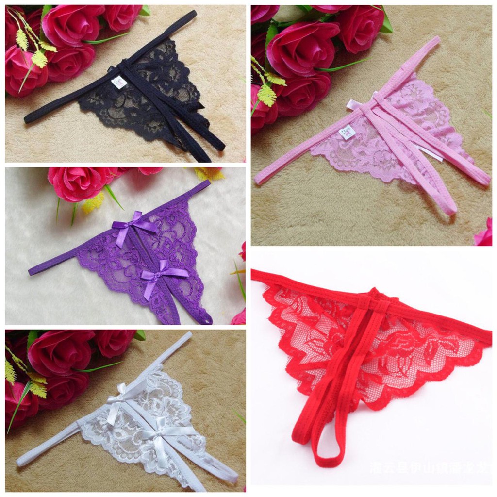 HUES.ID G-String Wanita Lace Transparan Open Celana Dalam Panties Import 3040