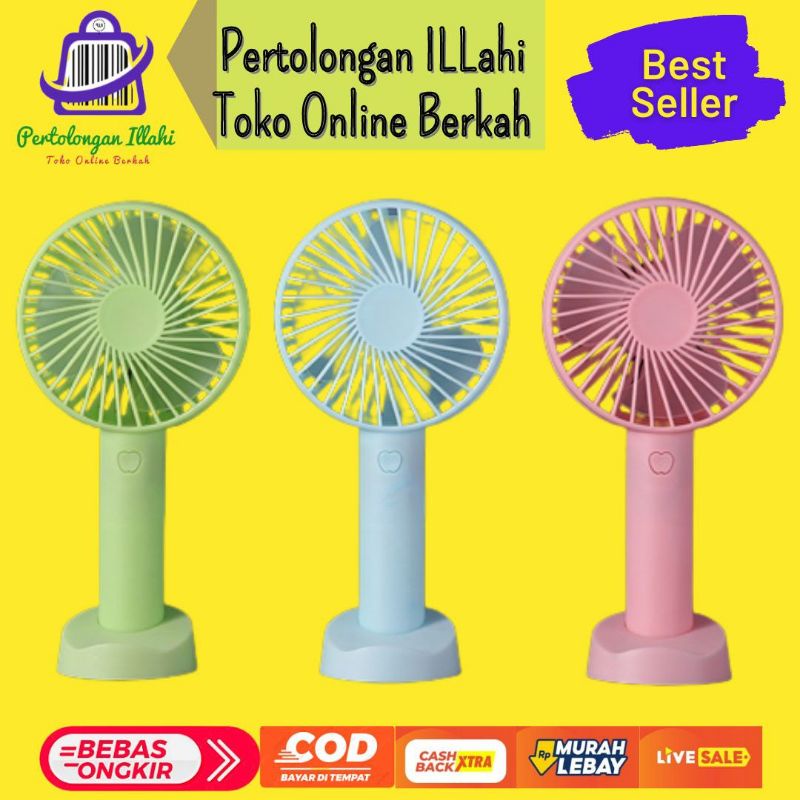 kipas angin portable mini fan gengam bisa berdiri ada dudukan pakai baterai charger