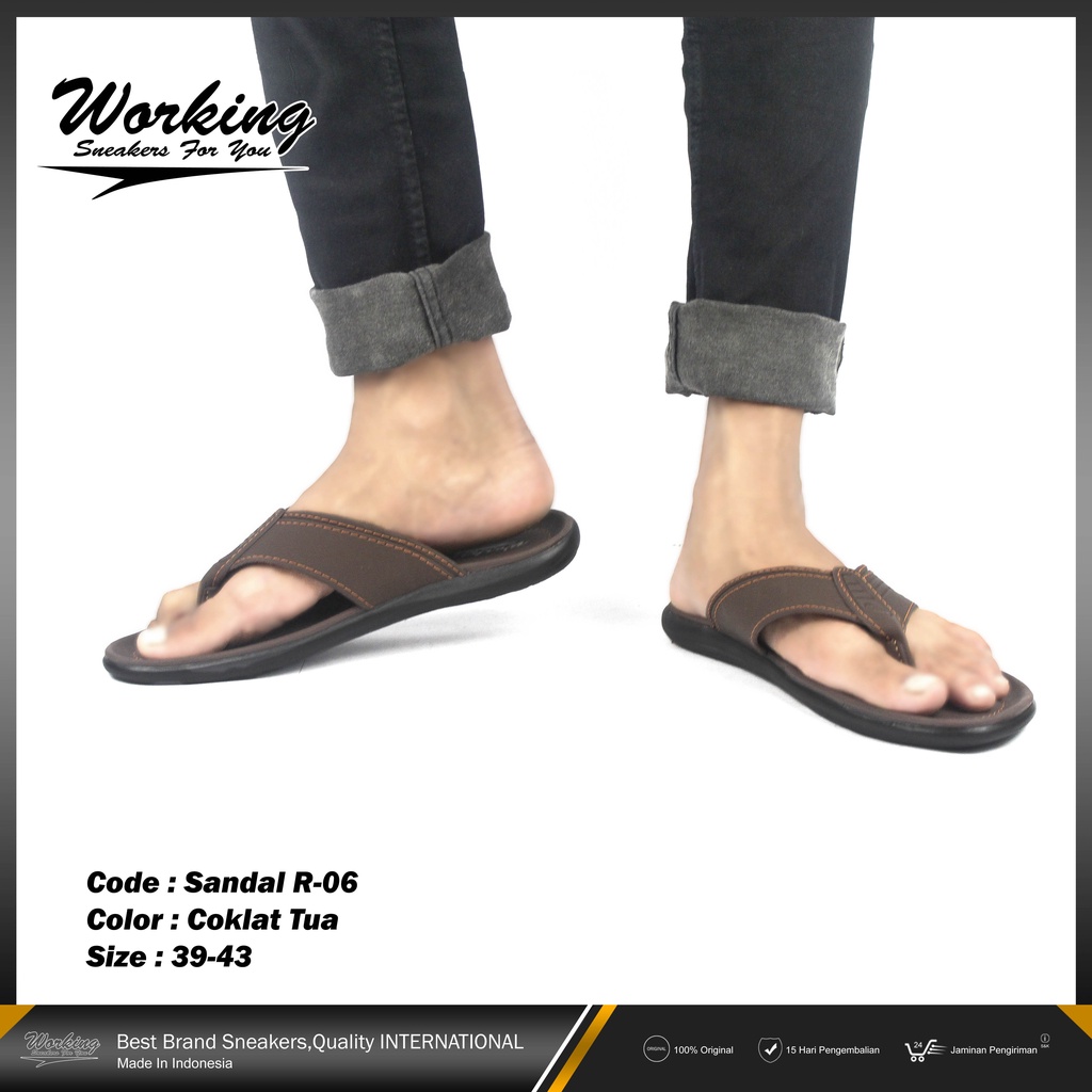 Sandal Pria Kulit Original Working R-06 Sandal Jepit Terbaru Sandal Cowok