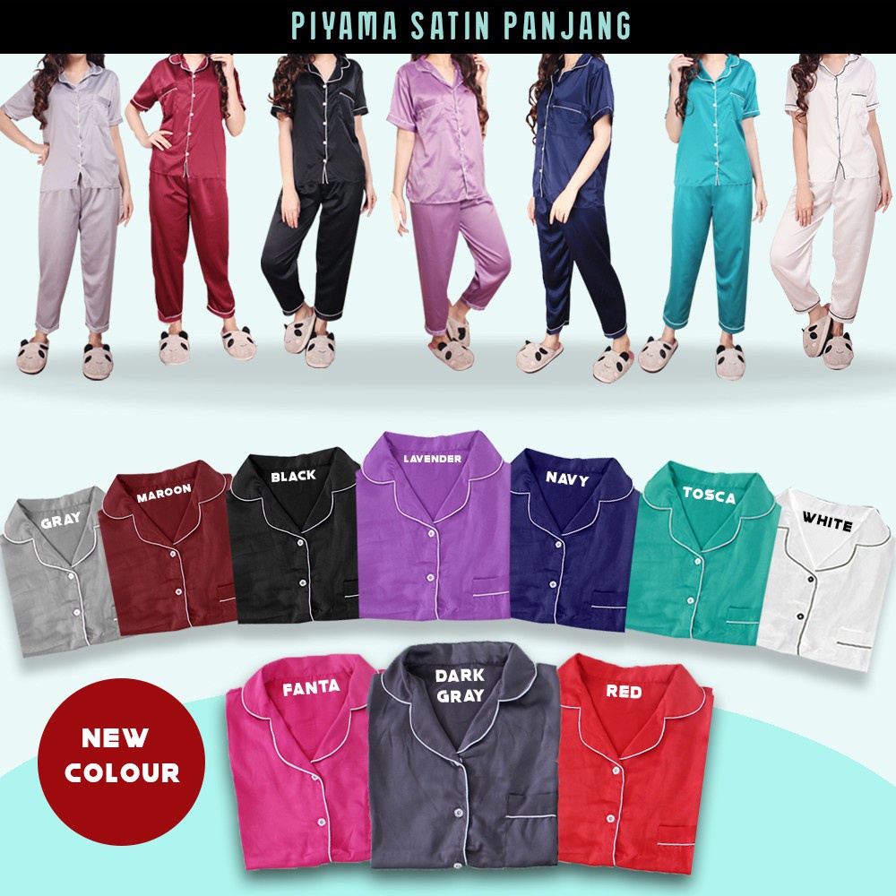 FORTGLASS CP Baju Tidur Piyama Pajamas SATIN Sleepwear Baju Panjang Celana Panjang Satin Silky Velvet