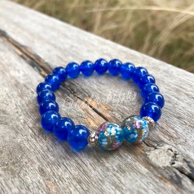 BLUE WINTER . Original Stone Bracelet/ Gelang Batu alam BLUE AGATE combine with Tensha Japan beads