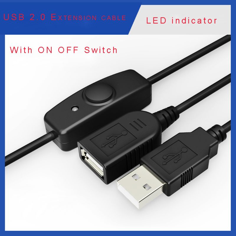 Cre 50/100cm USB 2.0 A Extension Extender Male to Female Kabel Hitam Dengan Saklar