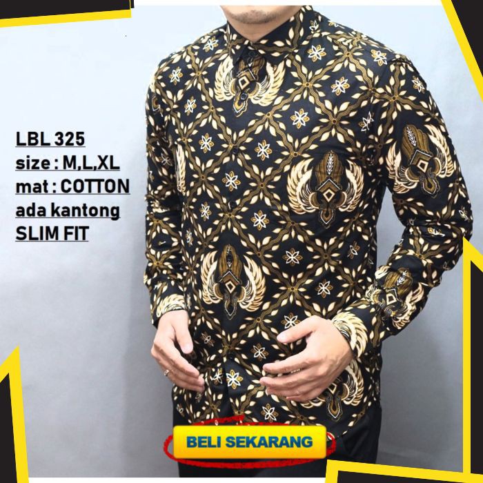 KEMEJA BATIK PRIA SLIM FIT LENGAN PANJANG BAJU BATIK SOLO LENGAN PANJANG LBL325