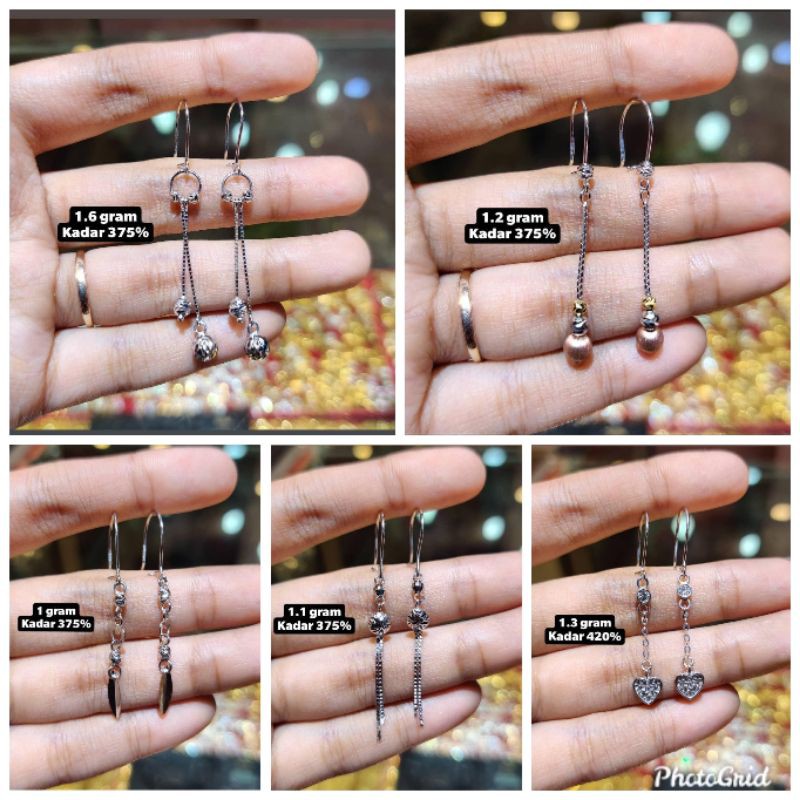 Antingan rambai emas putih kadar 375%