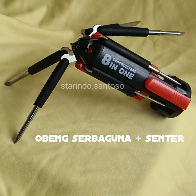 OBENG SET MULTIFUNGSI senter LED 8 in 1 plus minus screwdriver tools