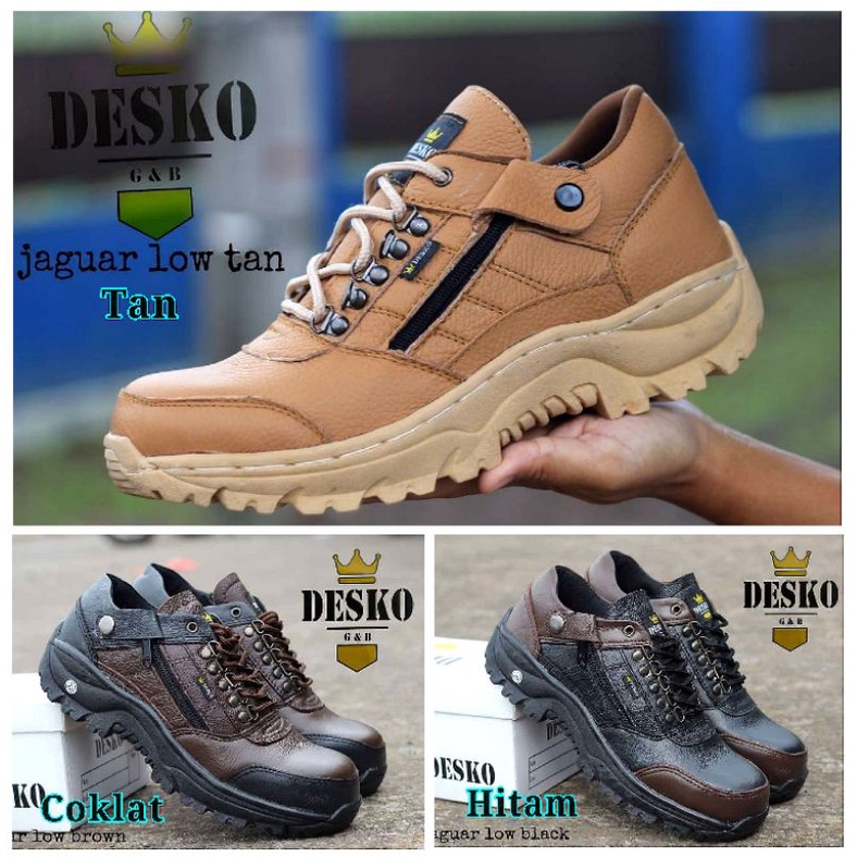 BEST PRODUCT - Sepatu Pria Kulit Low Boots Safety Original Outdoor Tracking Kerja Gunung Cowok Motor Hitam Coklat tan Black Brown