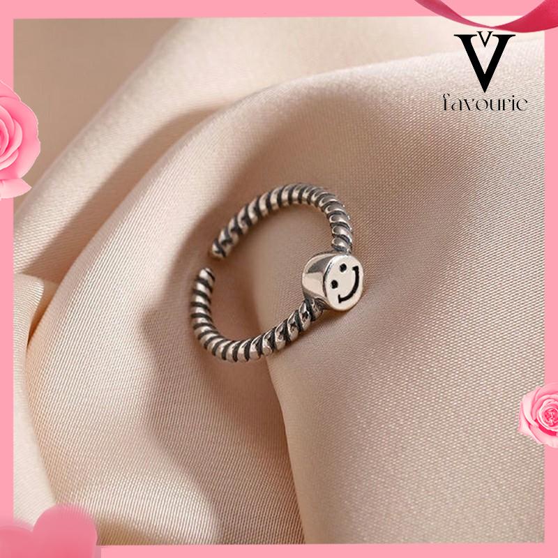 [COD]2 PCS Retro Smiley Cincin Wanita Fashion Kepribadian Pembukaan Cincin Dapat Disesuaikan-FA