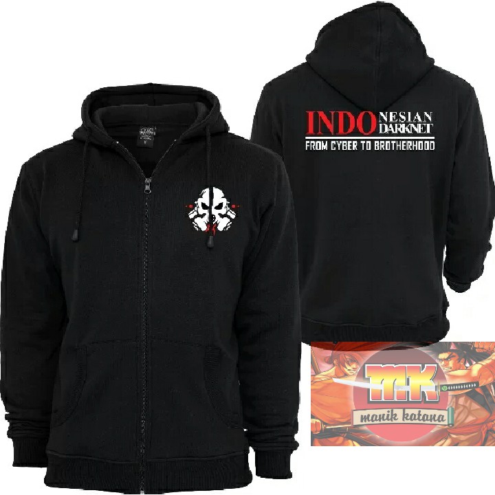 Jaket Hoodie Ziper Jumper Cowok Cewek INDONESIA DARKNET Hitam Size S M L XL XXL / TERLARIS