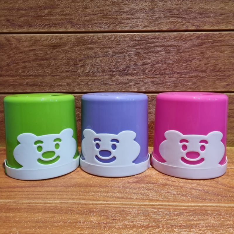 Tempat Tissue Happy Bear Bulat / Tempat Tissue Bulat Karakter / Tempat Tisu Plastik Murah