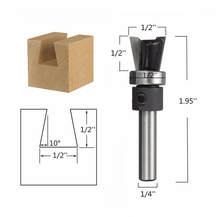 Mata Profil Router Dovetail 1/2&quot; Bearing Joint Sambungan Papan *RB12