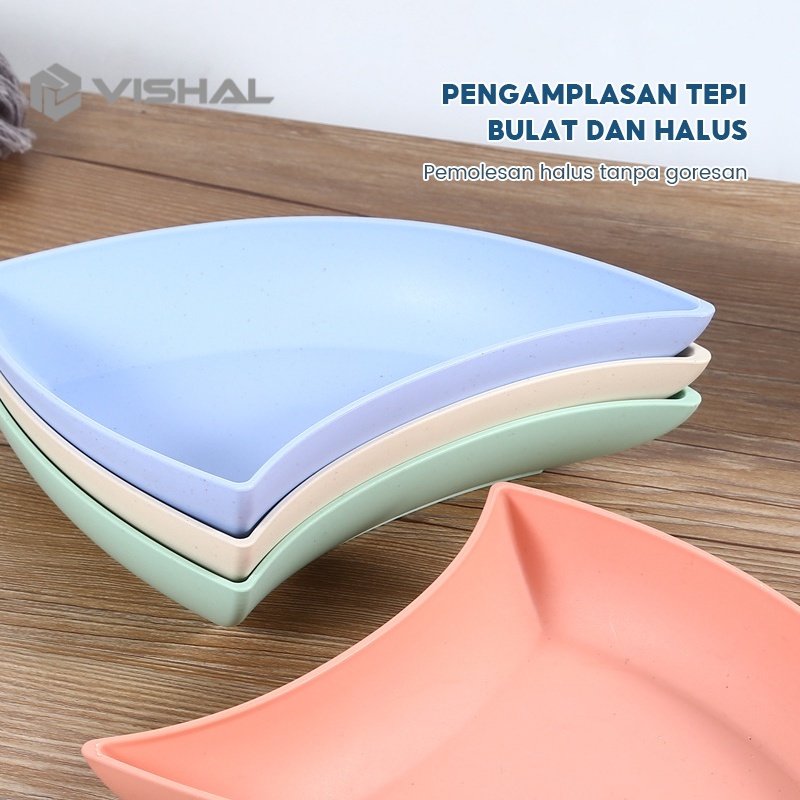 VISHAL Piring Plastik / Piring Saji Unik Segi Lima Warna-Warni Bahan Jerami Gandum Segi Tiga VS-88