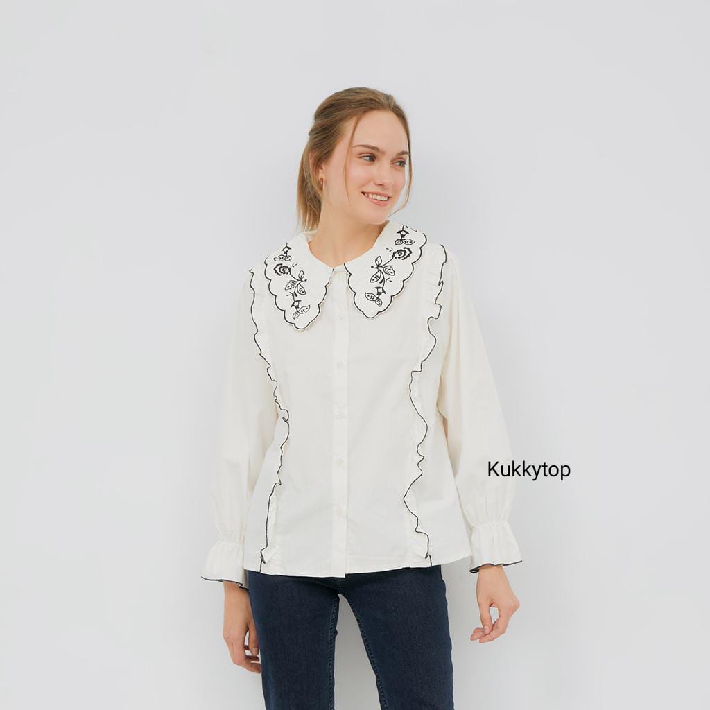 Kukky Top Blus Katun Bordir Atasan Korean Style Baju Wanita Fashion Terbaru 12526