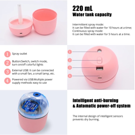 Humidifier Udara Bentuk Telur Purifier Air Diffuser Portable Penjernih Ruang 220ml