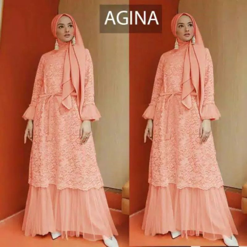 Gamis Agina Maxi Dress Brukat Pesta Kondangan Gamis Brokat Tulang Corneli Terbaru