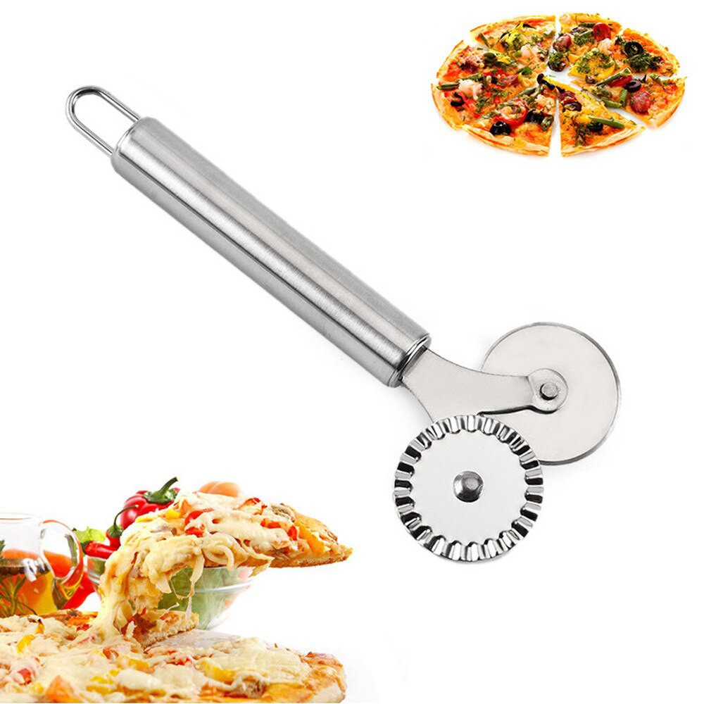 

Pizza double wheel cutter pisau pizza cutter pizza gerigi Stainless Steel Double Wheel Pizza