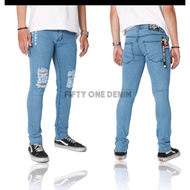 Celana jeans pria sobek lutut ripped destroy premium- bio blitz size S-XL/Celana jeans panjang pria slimfit terbaru dan terlaris
