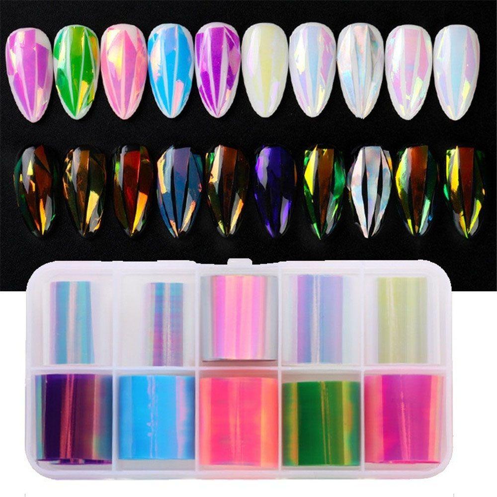 Needway   Aurora Stiker Kuku Manicure Laser Effect Mirror Hologram Nail Transfer Foils