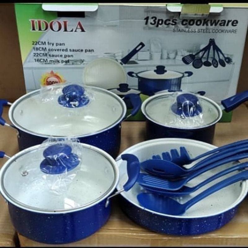 COOKWARE 13PCS ALAT MASAK 13 PIECES PAKET WAJAN SPATULA KOMPLIT WARNA-BIRU NAVY 13 IN1