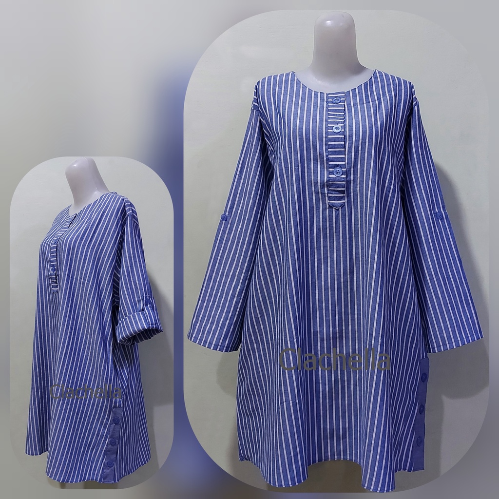 Clachella Baju Tunik Motif Salur, Baju Atasan Wanita T22031