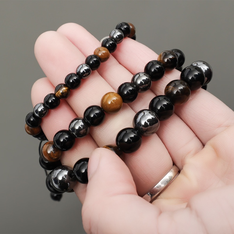 Gelang Manik-Manik Batu Obsidian Tiger Eye Warna Hitam Untuk Pria Dan Wanita