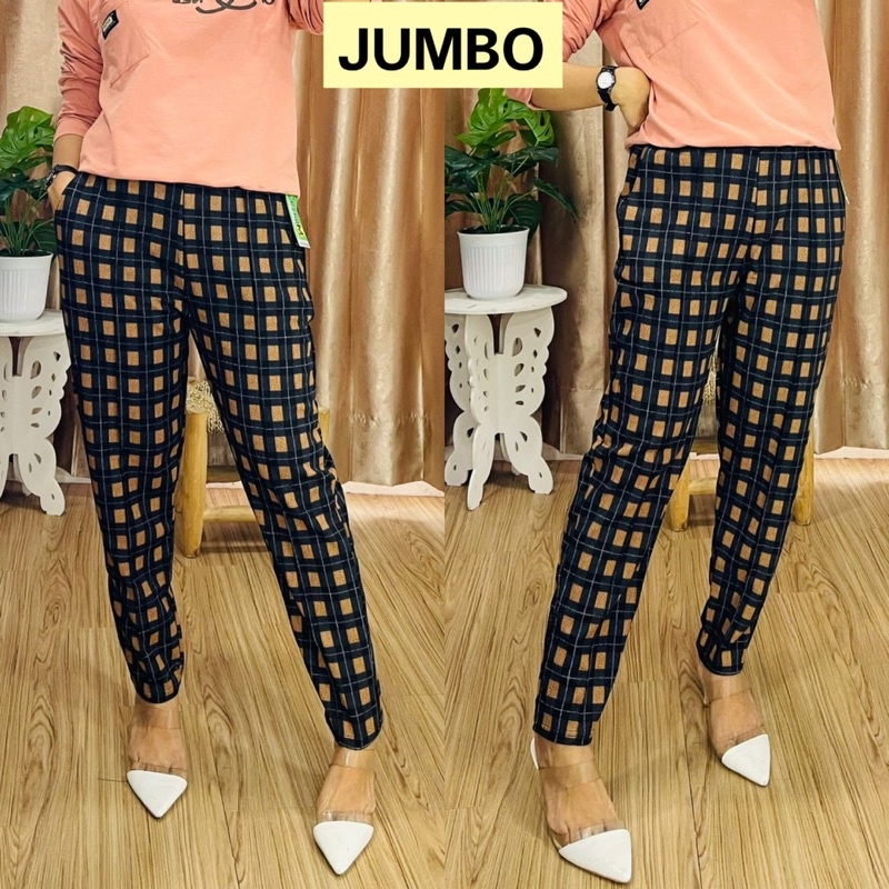 (Kotak) CELANA PANJANG JUMBO WANITA / CELANA KOTAK KOTAK CEWEK BIG SIZE / CELANA KAIN / WAFLE LIPIT / CELANA SANTAI / CELANA HARIAN / Celana Murah / Celana Santai