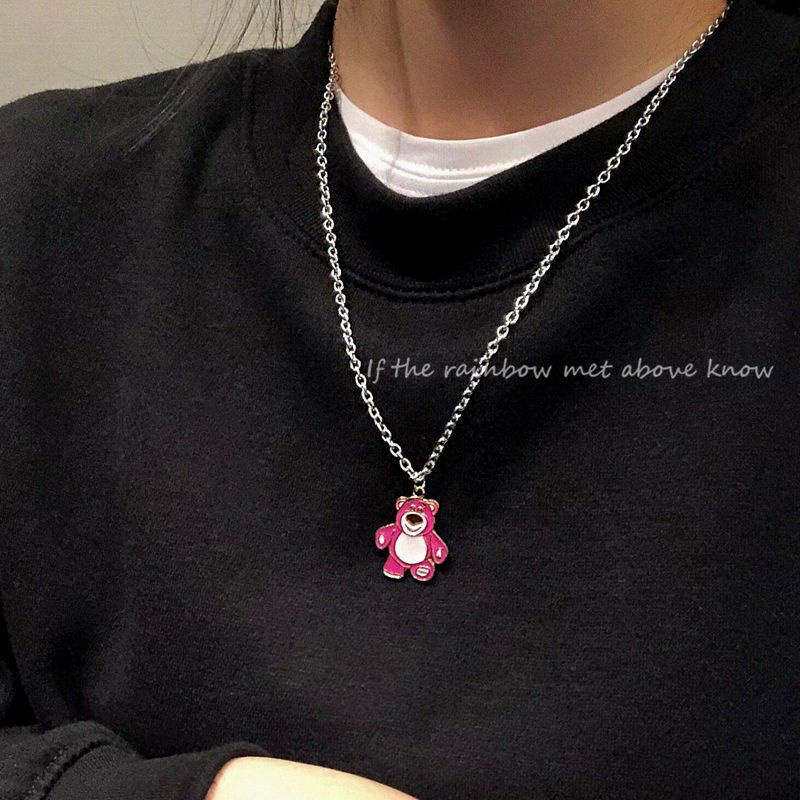 WB285 Kalung Pink Bear Beruang Pink Lotso