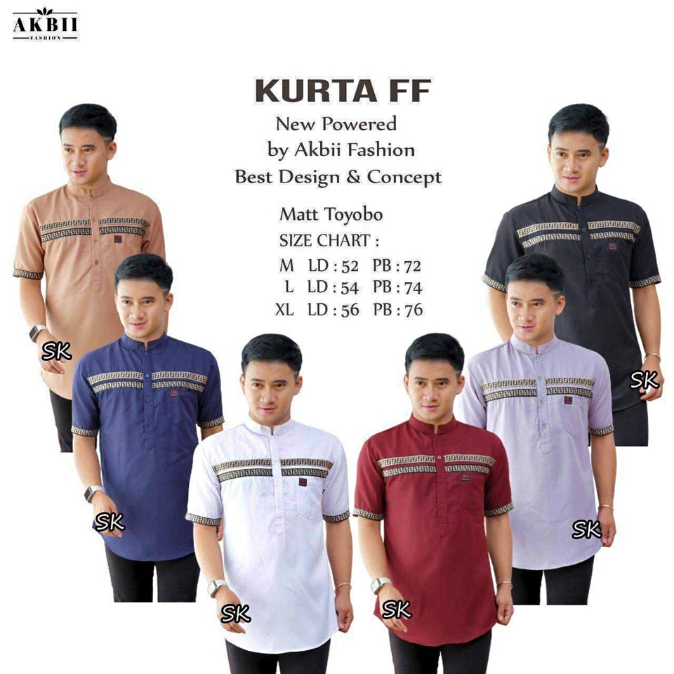 Baju Koko Kurta FF Lengan Pendek Pria Dewasa Cowok Bahan Katun