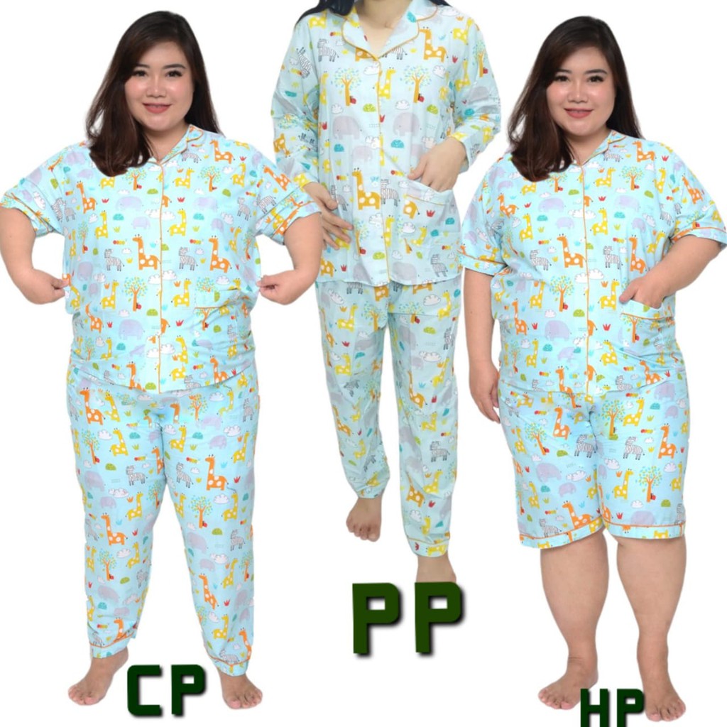 Piyama jumbo celana pendek/hotpant big size LD 130 / set baju tidur lengan pendek karakter cewek-HPJ/5L JERAPAH
