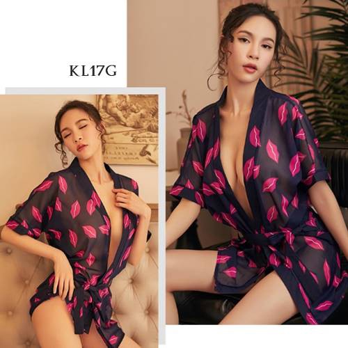 [LIMITED STOCK] KIMONO LINGERIE PIYAMA KIMONO WANITA KIMONO SEXY MOTIF LIPS NAVY KL17G