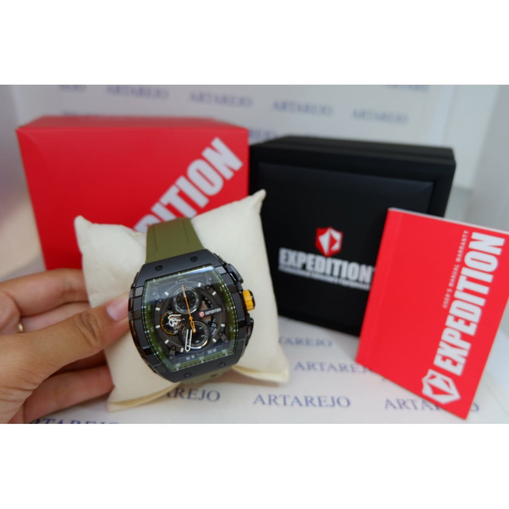 JAM TANGAN PRIA EXPEDITION E6782 RUBBER HIJAU HITAM HIJAU ORIGINAL