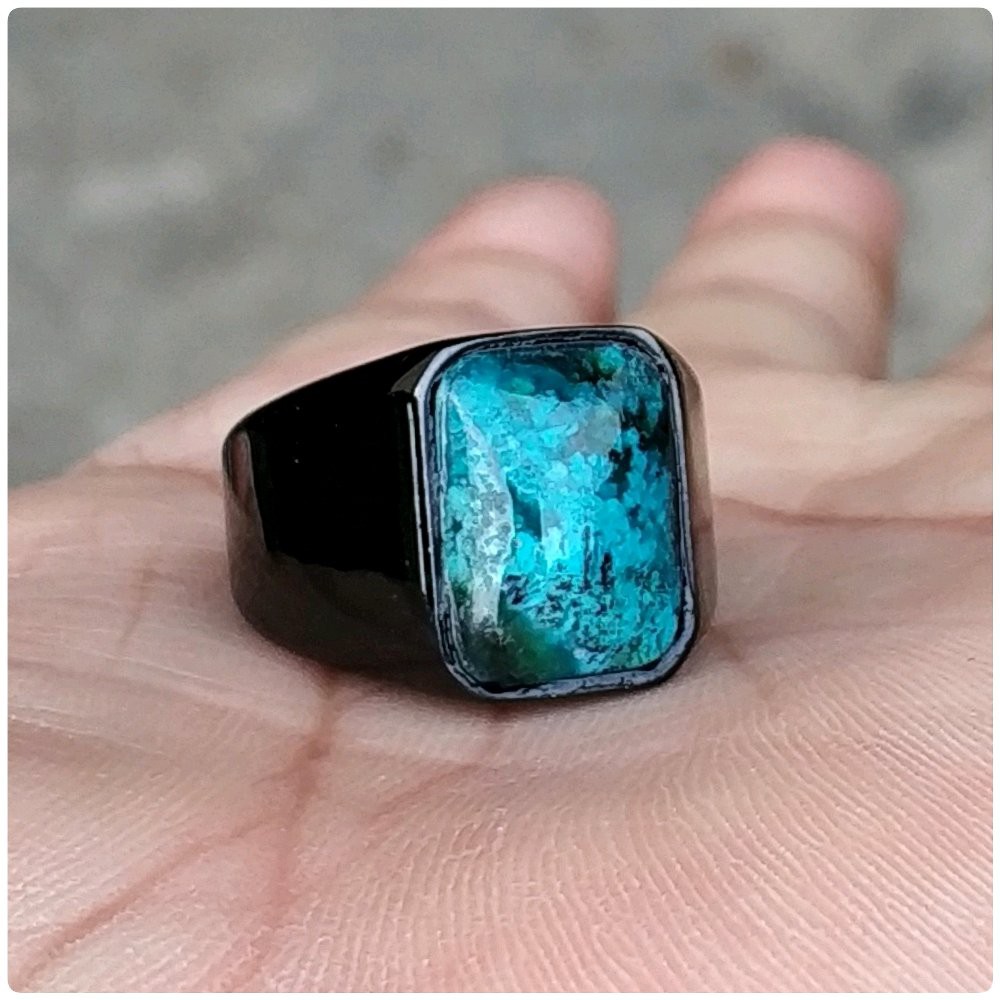 CINCIN BATU AKIK NATURAL BACAN PALAMEA OCTAGON TITANIUM HITAM MINIMALIS