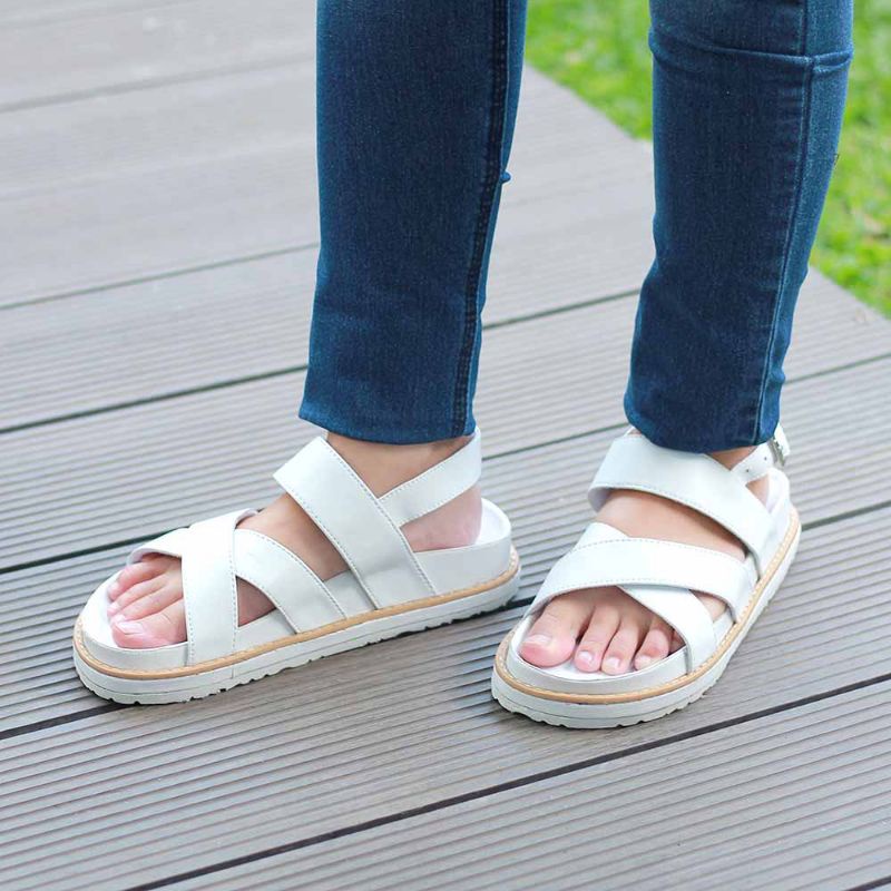 Bos - Sandal Wedges Tali Wanita Sendal Casual Putih Hitam Original Premium Distro