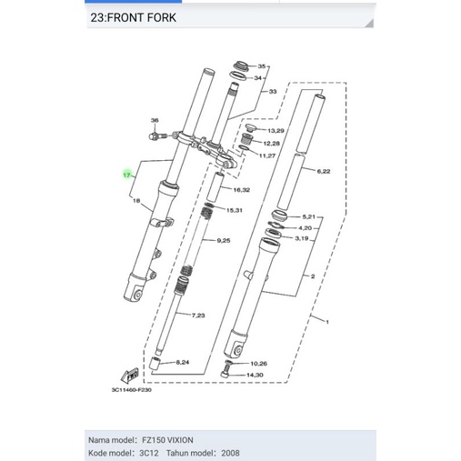 BOTTOM SET AS SHOCK SHOK KIRI VIXION OLD SILVER ASLI ORI YAMAHA 3C1 F3102 02