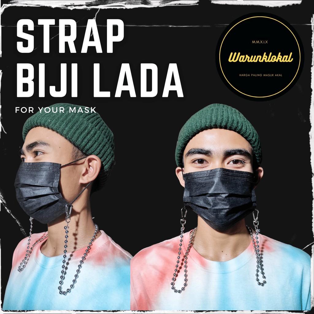 STRAP MASKER PRIA PREMIUM STREP MASKER RANTAI BIJI LADA TALI MASKER ROCKER TERBARU DARI WARUNKLOKAL