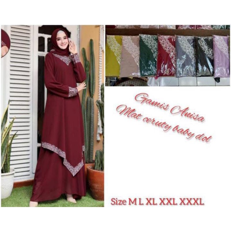 gamis malaysia /ceruti baby doll / bordir payet /TANPA KERUDUNG ( GAMIS SAJA)