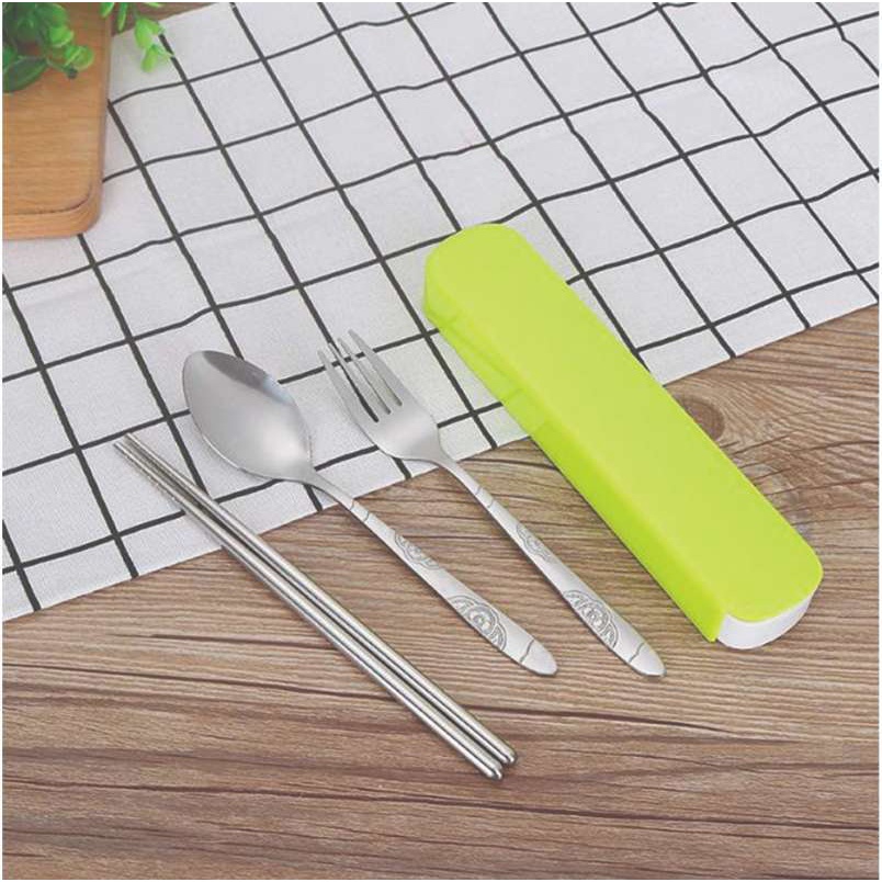 Sendok set Travel 3Pcs Stainless Steel Set Alat Makan Sendok Garpu Sumpit / Spoon Fork Chopsticks LUCU warna warni murah berkualitas