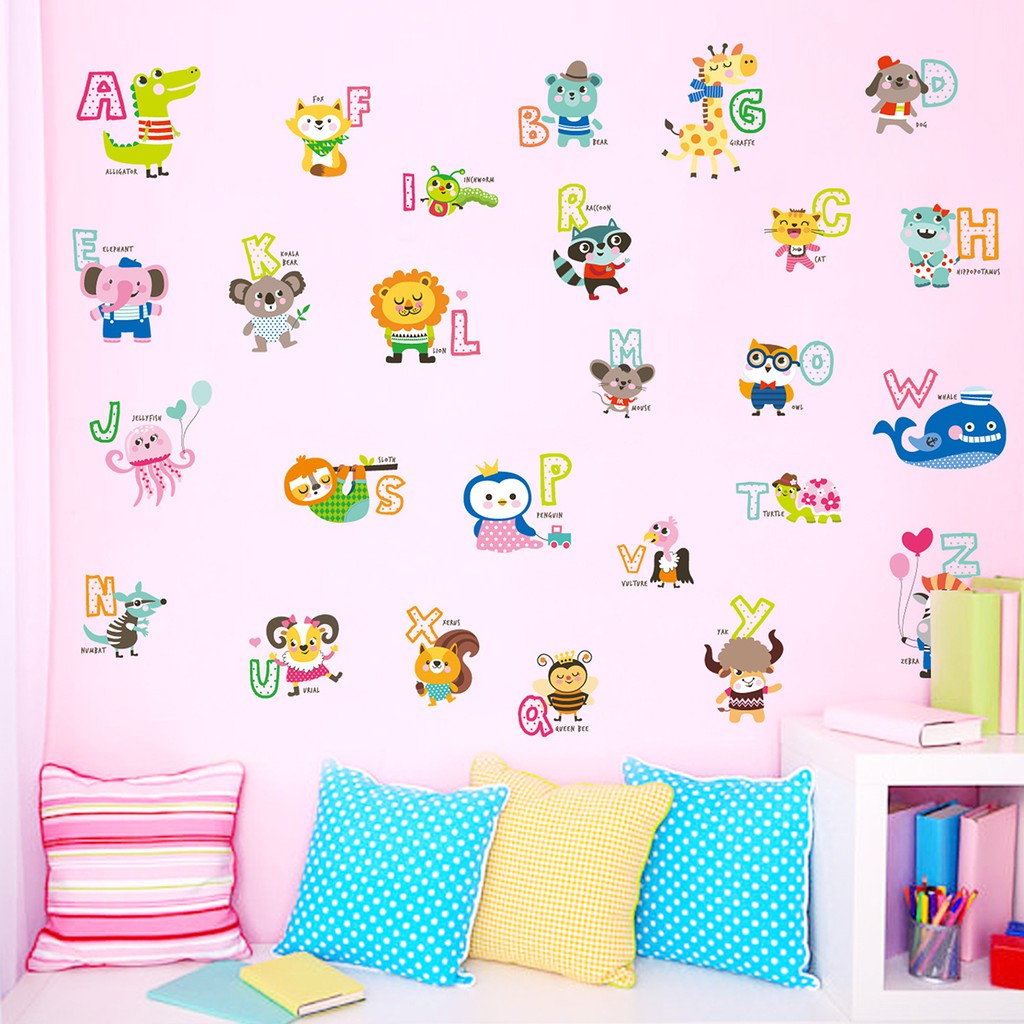 RELIZA WAL STICKER ALPHABET ANIMAL HEWAN ANAK HURuF STUDY KIDS ABC1054 STIKER DINDING