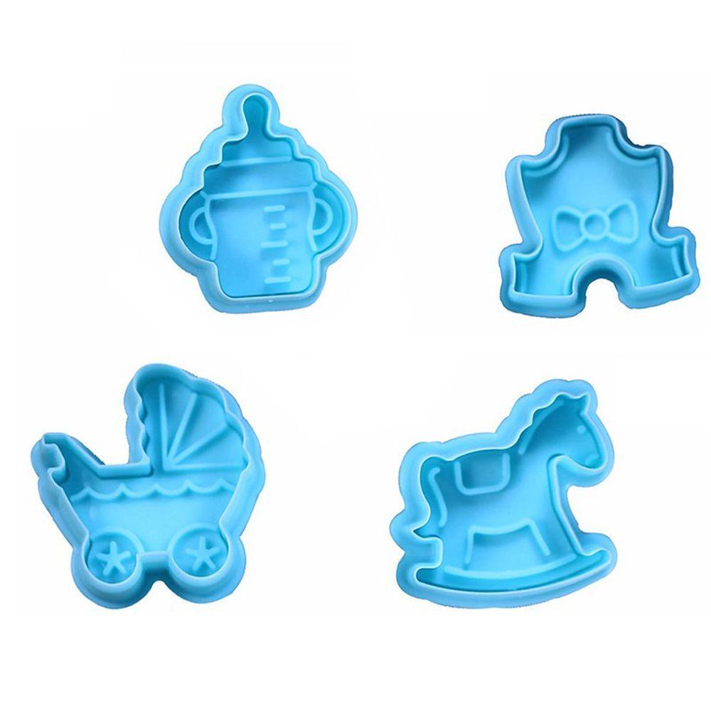 R-FLOWER 4pcs Cetakan Biskuit Bayi Alat Kue Plastik Plunger Dekorasi Kue Pastry Mold