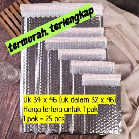 

amplop plastik bubble silver chrome 34x46 (uk dalam 32x46) packing online - 1 pak isi 25 pcs