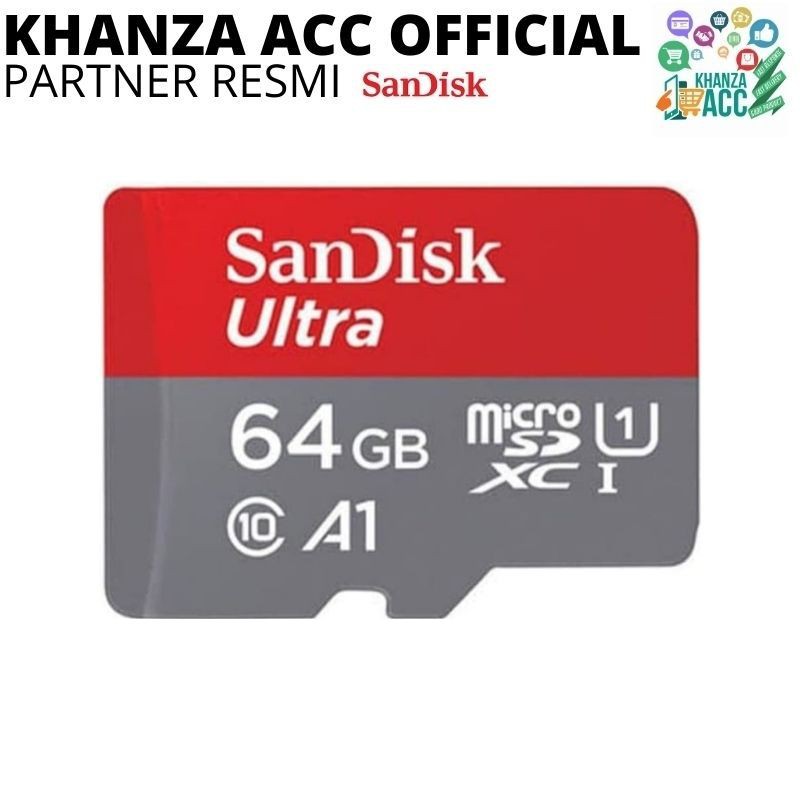 KHANZAACC Memory Card SanDisk Ultra Micro SD Card 64GB UHS-I A1 up to 120Mbps Memori HP