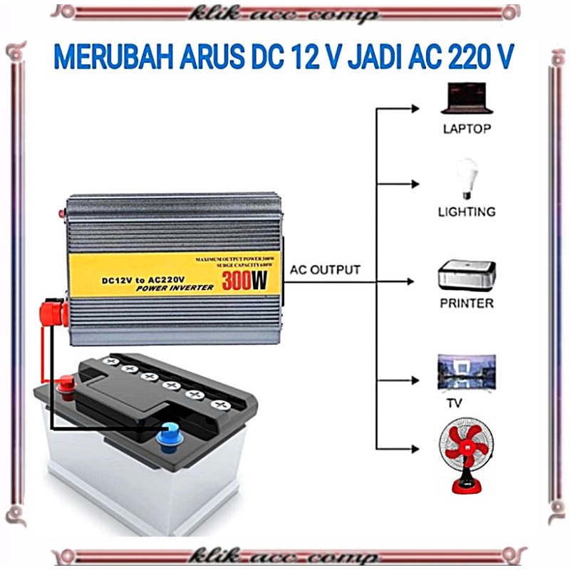 Power Inverter / 300 Watt Dengan USB 5V / Perubah Arus DC to AC / Penstabil Listrik DC to AC