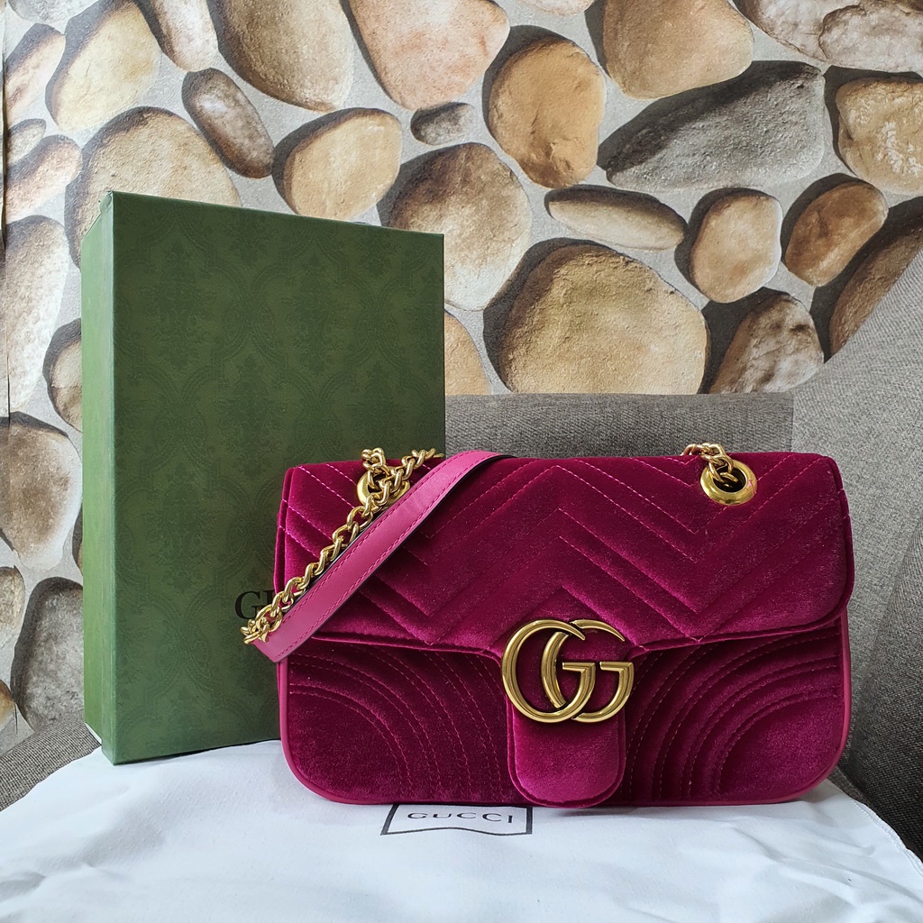 Tas GC GG Marmont Velvet Small PINKK