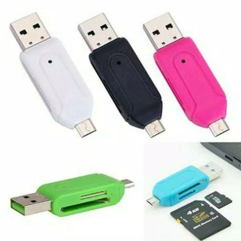 USB OTG + CARD READER MINI 2 IN 1 SLOT MICRO SD MINI SD MICRO USB TRANSFER DATA HP SAMSUNG