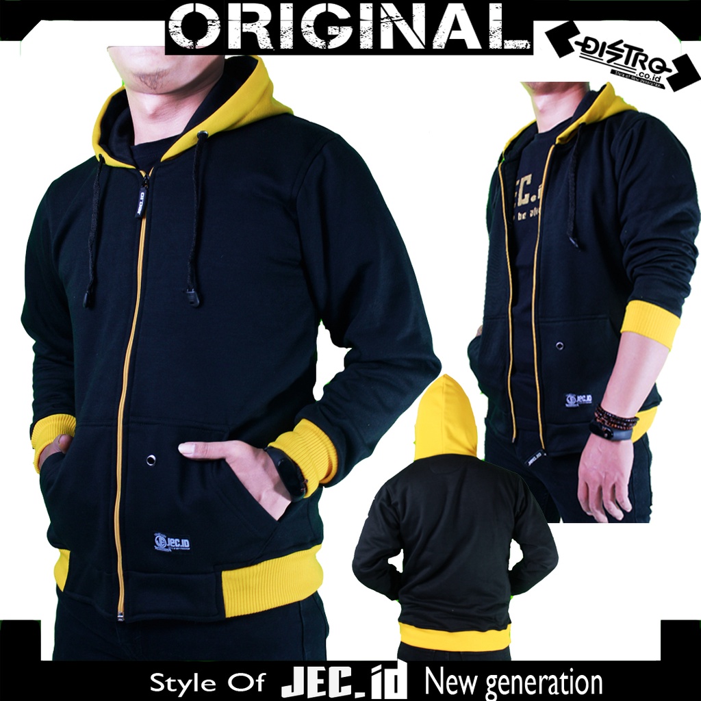 Jaket Sweater Hoodie List Kuning Zipper Premium