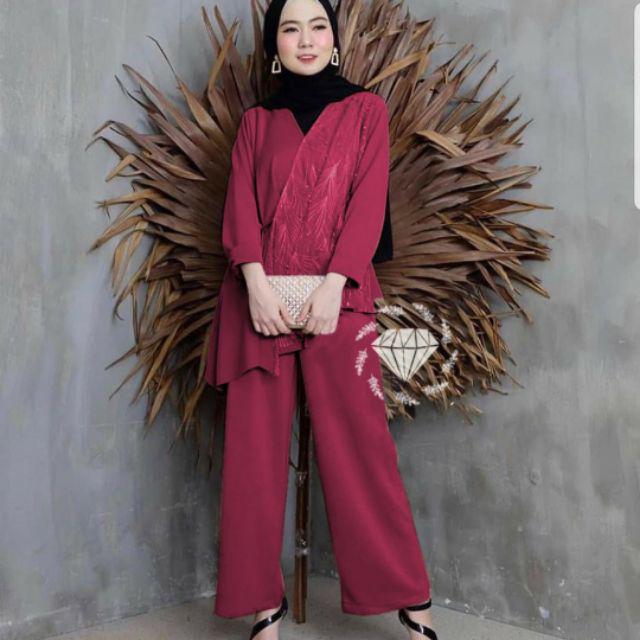 SET CELANA PELAGIO, MOSCREPE BRUKAT PREMIUM, GAMIS HIJAB MUSLIM, SETELAN-Maroon